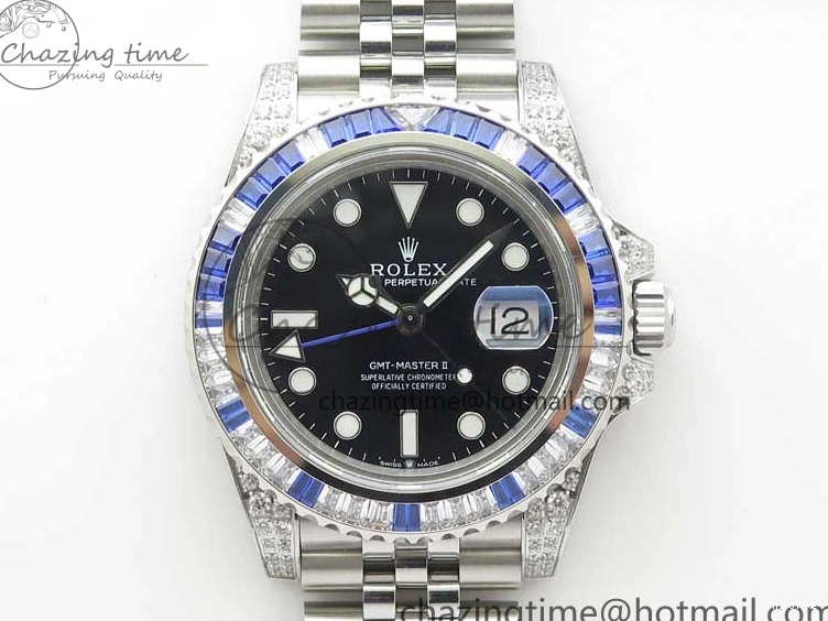 MiroTime 0401 GMT-Master II White Blue Diamonds Bezel 904L Steel GMF Best Edition Black Dial On Jubilee Bracelet SA3285 CHS V Original 2579